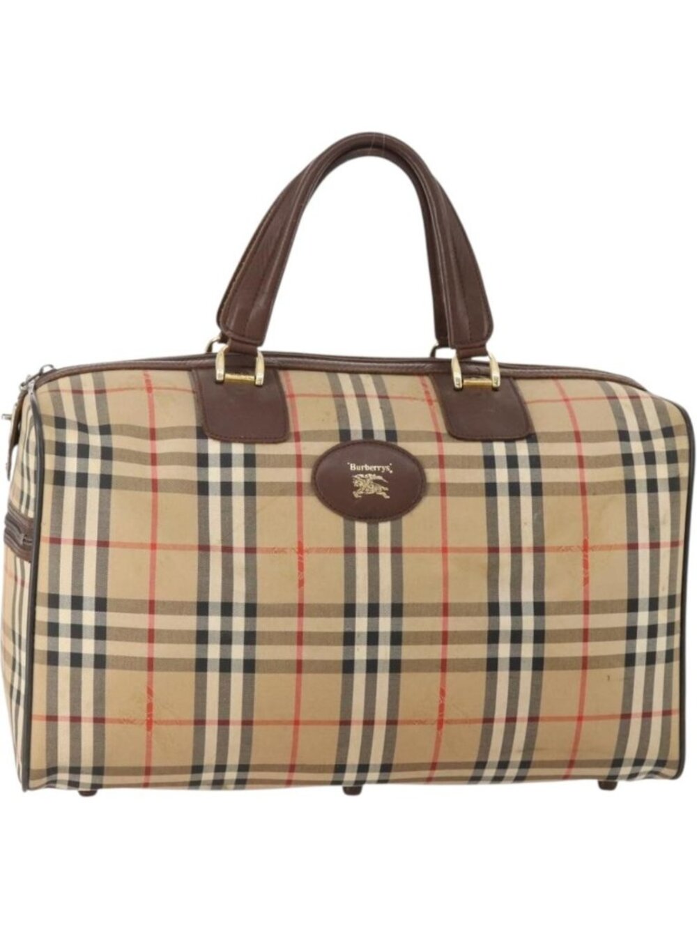 Burberrys Nova Check Boston Bag Canvas Beige Gold